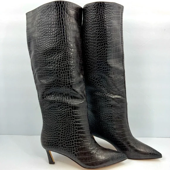 STEVE MADDEN LAVAN WOMEN’S BOOTS BROWN CROCODILE PRINT, UPPER LEATHER, SIZE 8.5 - Picture 2 of 16